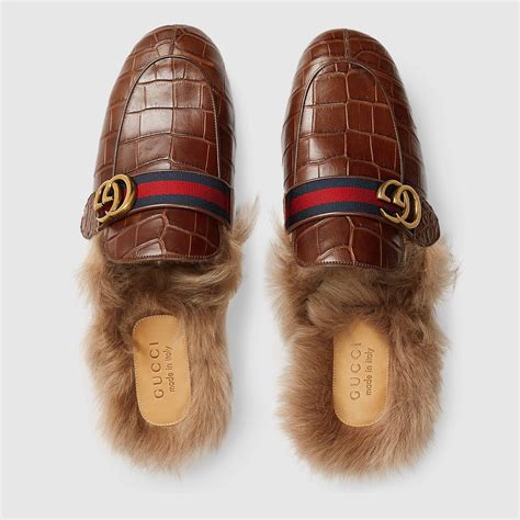 gucci leather slippers white|Gucci crocodile slippers.